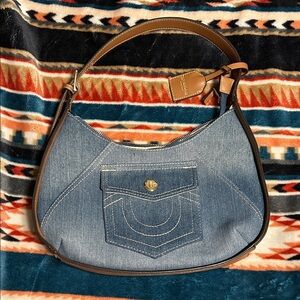 True Religion Blue and Brown Shoulder Bag